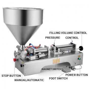 LSP-500 Llenadora Dosificadora Volumétrica Neumática Semi-Automática de Piston con Tolva de Productos Líquidos, Viscosos y Pastosos [50-500ml]